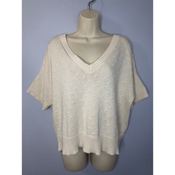 Nation ltd V Neck Short Sleeve Knit Sweater Top Ivory Women's M - Picture 1 of 9